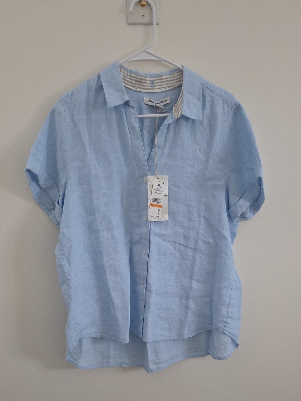 Tommy Bahama Pale Blue Linen Short-Sleeve Button Down